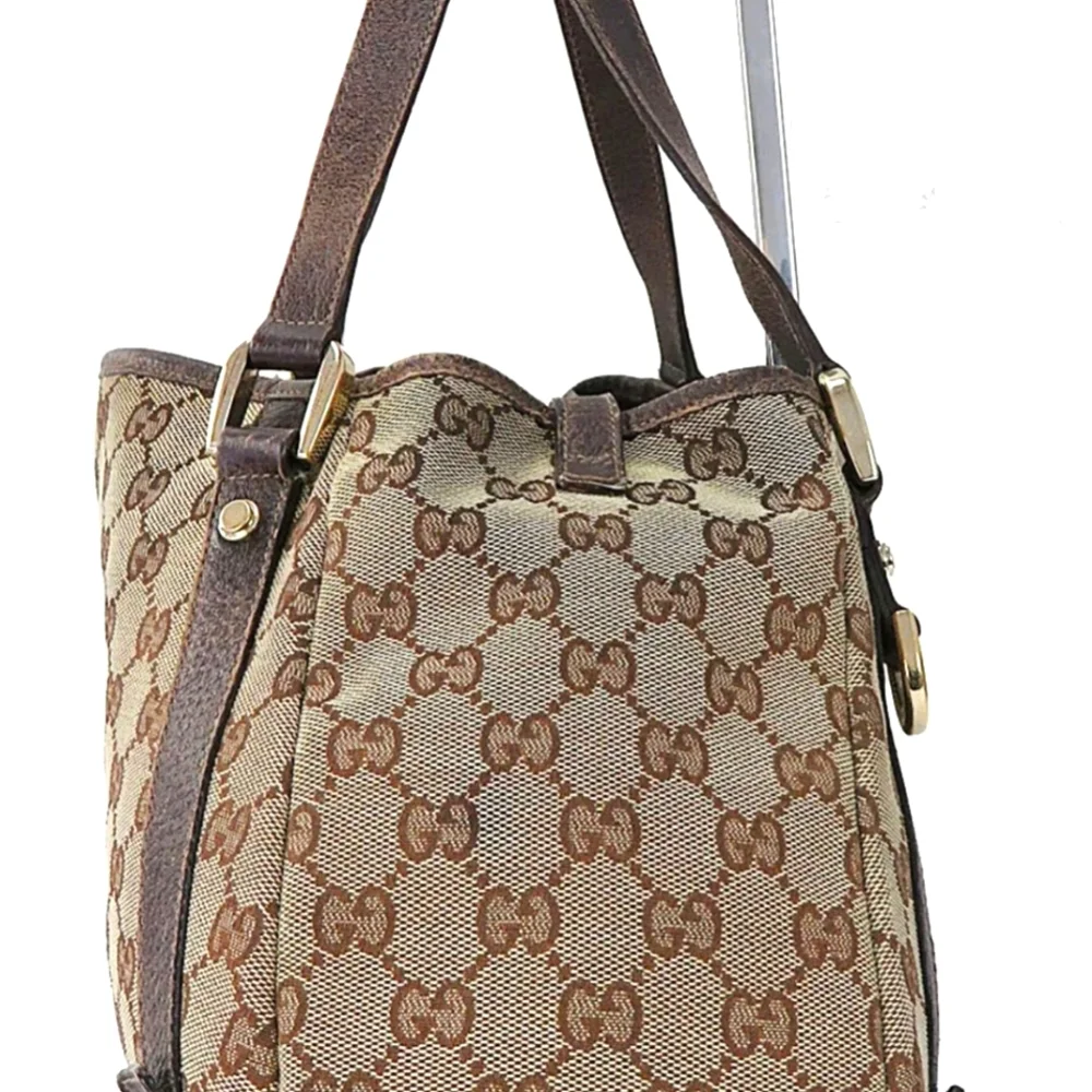 👜  GUCCi ®️  Brown Monogram Cloth & Leather Shoulder Bag Purse - Picture 3 of 16